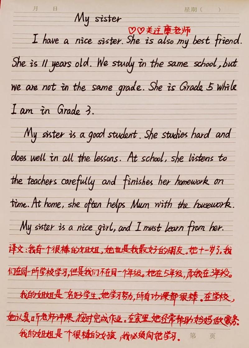 小学英语作文格式,小学英语作文格式要求