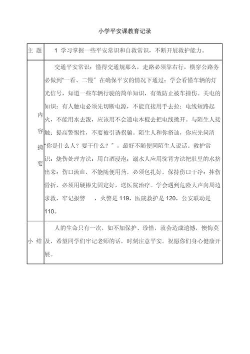 小学安全教育纪录