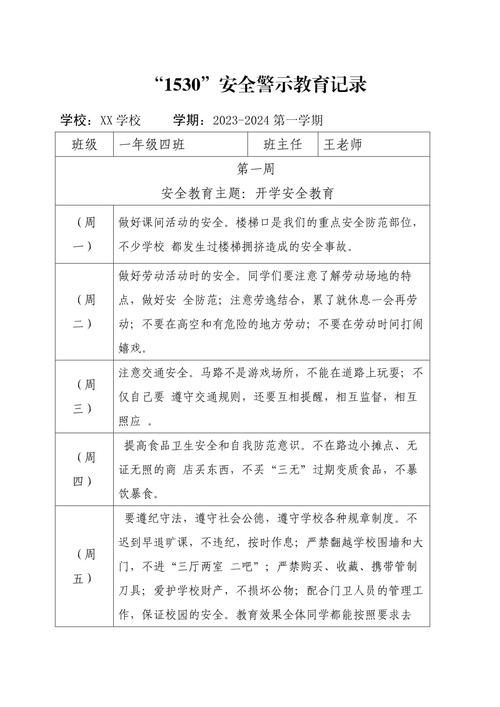 中学安全教育记载