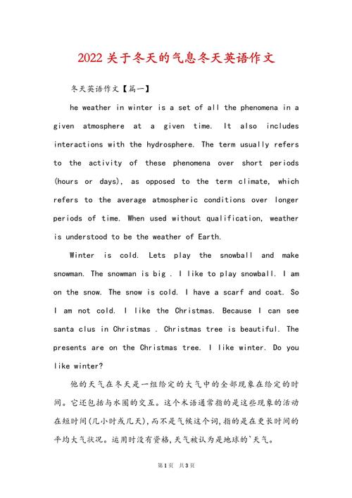 雪的作文英语小学